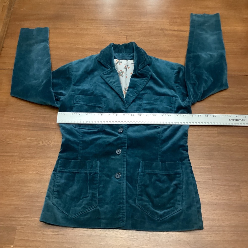 Womens Teal Blue Corduroy Three Button Blazer Jacket with Floral Lining Medium - Picture 4 of 7
